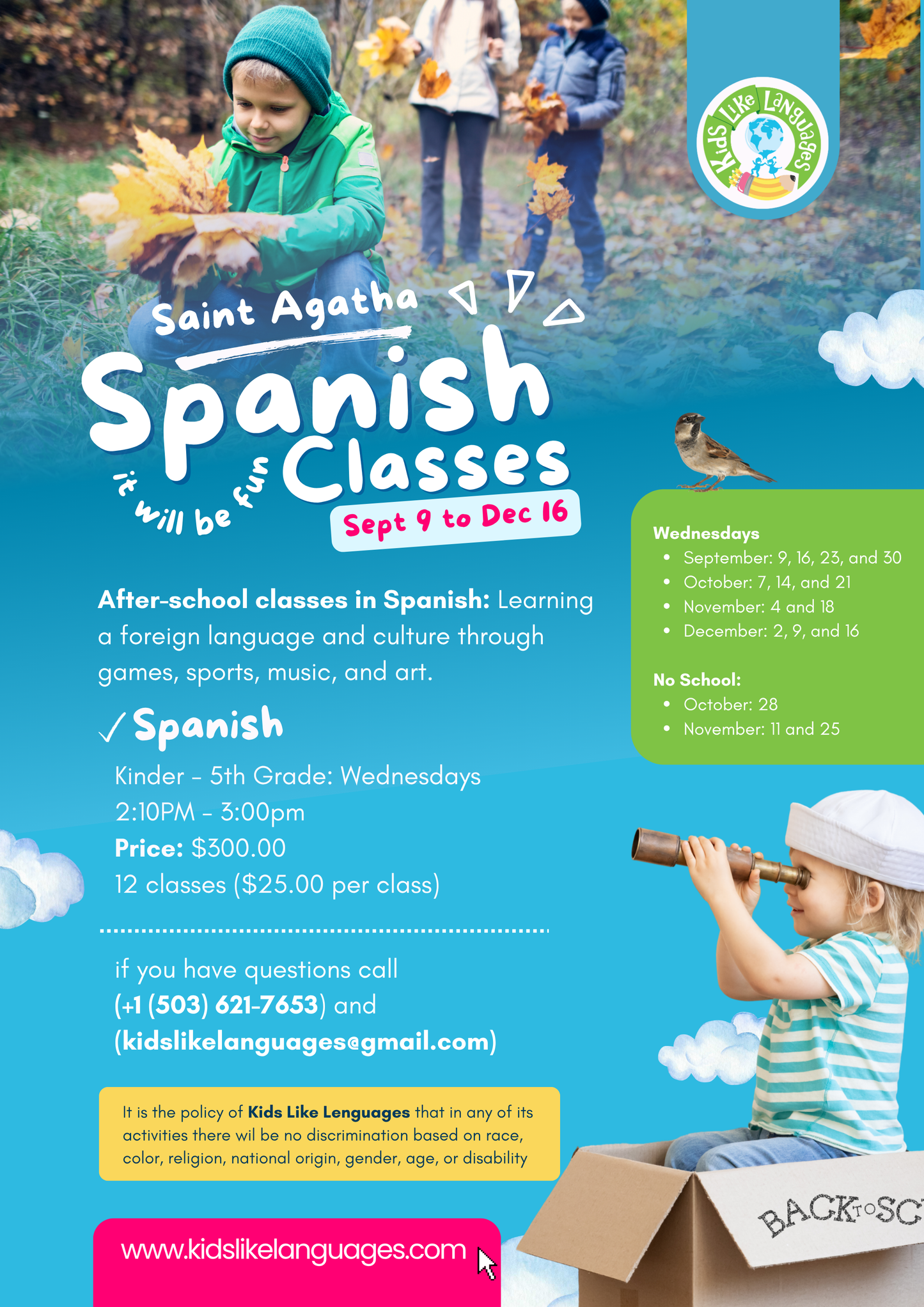 After School Classes in Spanish At St. Agatha Catholic School (Sept to Dec)