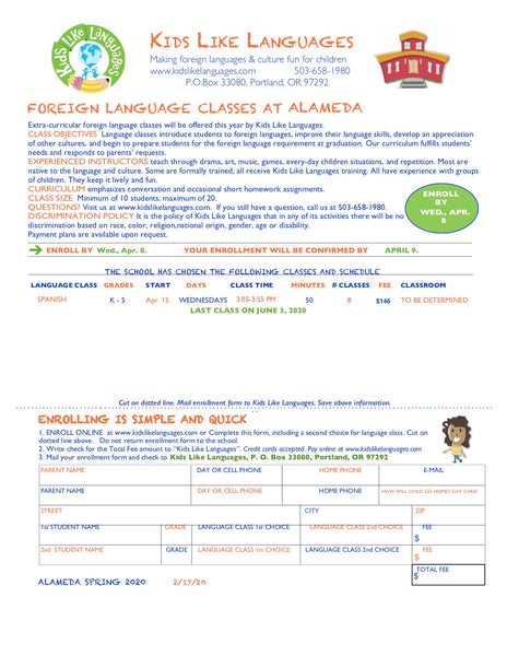 Spanish After School Classes at Alameda Elementary School