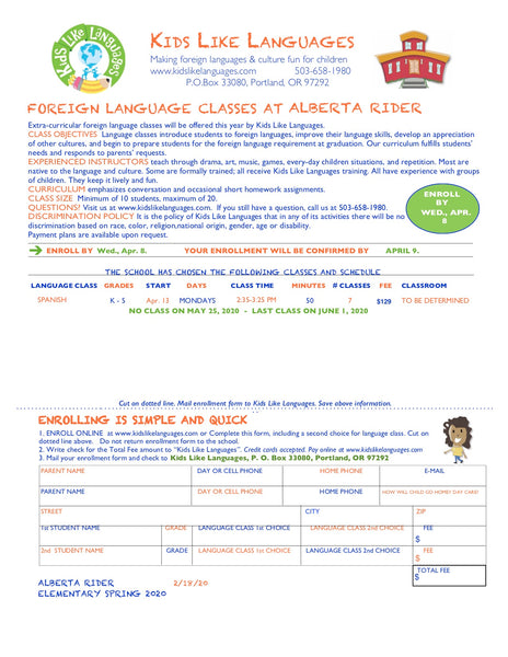 Spanish After School Classes at Alberta Rider Elementary School