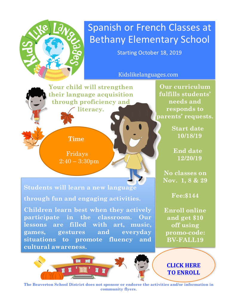 French or Spanish After School Program at Bethany Elementary