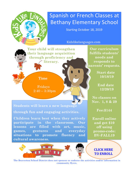 French or Spanish After School Program at Bethany Elementary