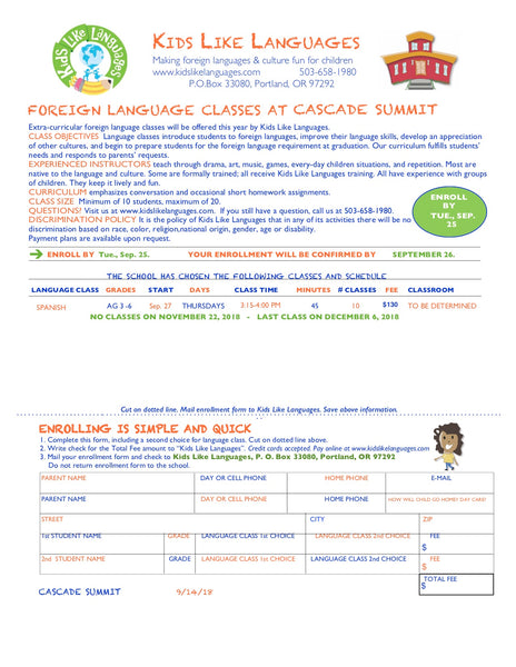 Spanish After School Program at Cascade Summit Montessori