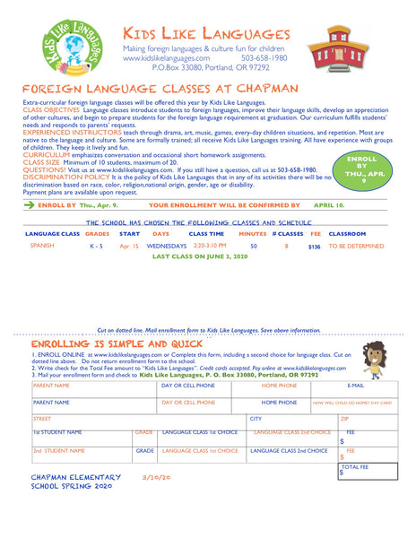 Spanish After School Program at Chapman Elementary School