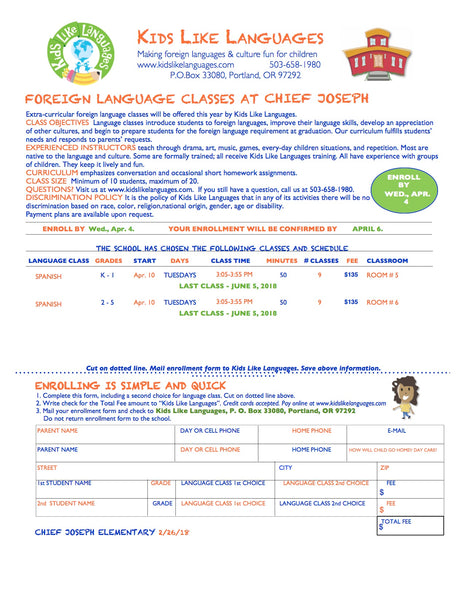 Spanish After School Program at Chief Joseph Elementary School