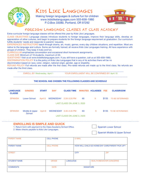 Spanish After School Program at Class Academy School