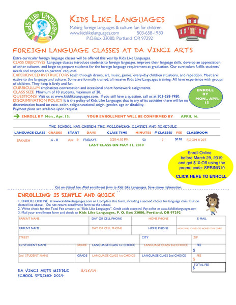 Spanish After School Program at DaVinci Arts Middle School