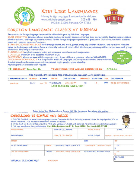 Spanish After School Program at Durham Elementary