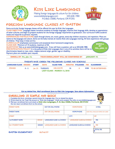 Spanish After School Program at Gaston Elementary School