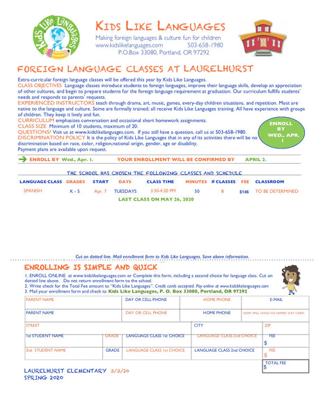 Spanish After School Program at Laurelhurst Elementary