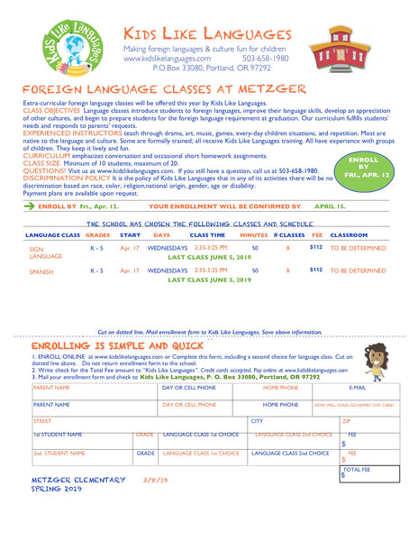 Spanish  After School Program at Metzger Elementary