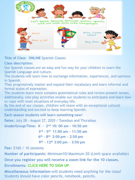 ONLINE Spanish after school classes at Redland Elementary school