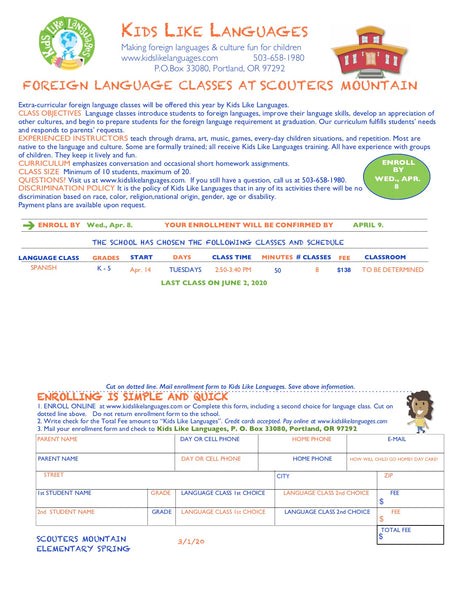 Spanish classes at Scouters Mountain