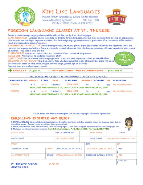 Spanish classes at St. Therese School