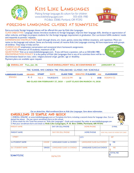Spanish classes at Sunnyside Elementary