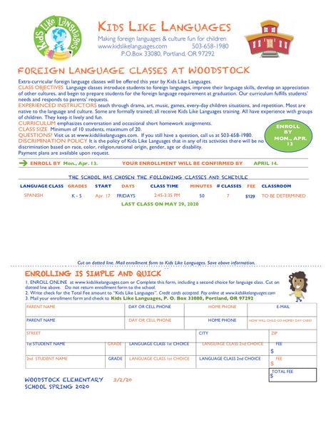 Spanish  After School Program at Woodstock